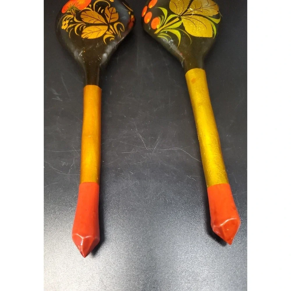 Russian Khokhloma  Spoons, Set Of 2.             7 & 5/8
